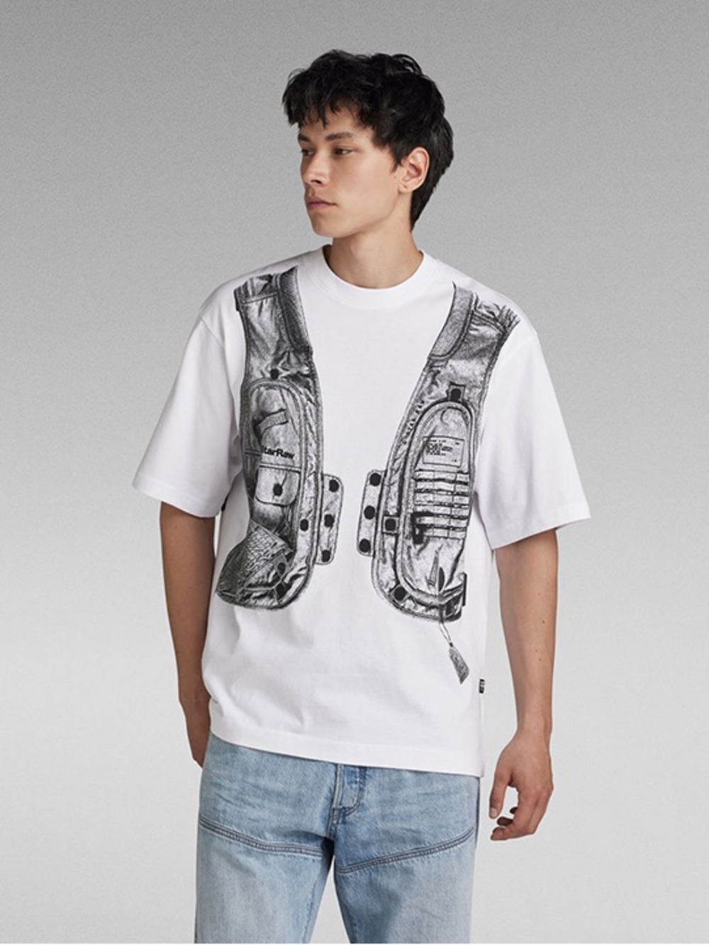 G-STAR RAW Archive Vest Boxy T White Oversized Graphic Tee